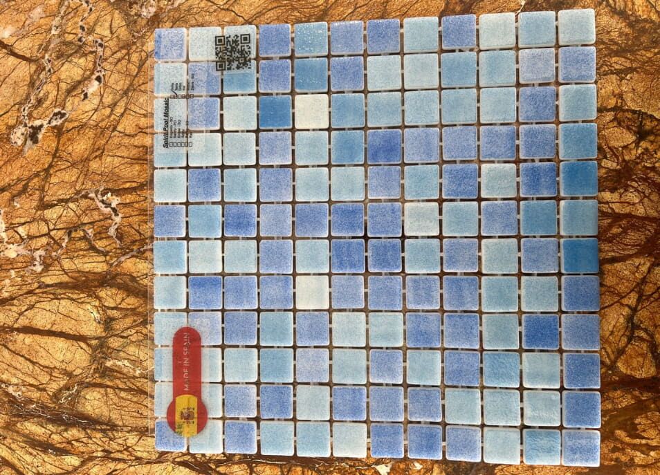 a blue and white square tile